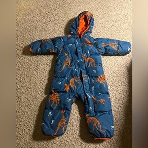 12-18M Dinosaur Puffer Snowsuit - Blue and Orange
